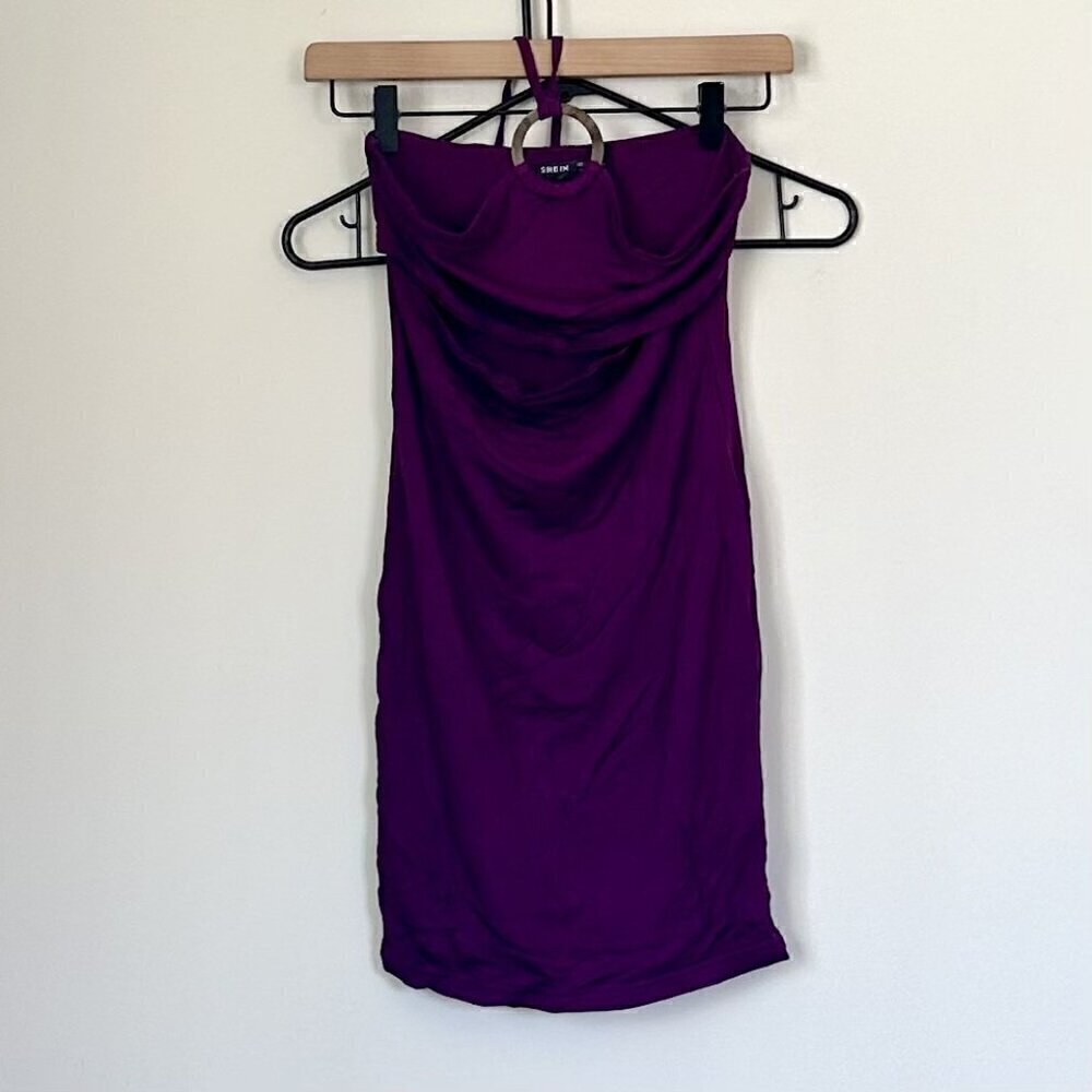 Purple Halter Bodycon Mini Dress with Cutout - Size: Small (4)